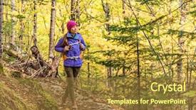  Presentation with walking trail - PPT layouts featuring people living environment - autumn hike backpacker lifestyle woman background and a tawny brown colored foreground