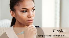  Presentation with african american in business - Slides consisting of people look success - african pensive business woman background and a soft green colored foreground