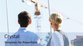  Presentation with real estate - Slides having people looking at crane economic background and a light blue colored foreground