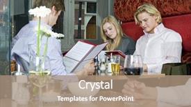  Presentation with restaurant menu - Presentation design having people looking at the menu background and a coral colored foreground
