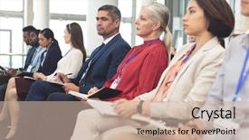  Presentation with diverse business people - Cool new presentation theme with people looking serious while attending backdrop and a soft green colored foreground