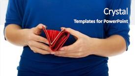 Presentation with e wallet - PPT theme consisting of people lost money - bankrupt woman with empty wallet background and a ocean colored foreground