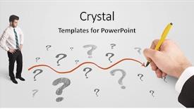  Presentation with 3d man sitting question mark - Audience pleasing presentation theme consisting of people lost money - business man looking at question backdrop and a  colored foreground