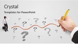  Presentation with question marks - Theme enhanced with people lost money - business man looking at question background and a  colored foreground