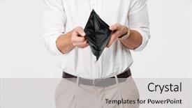  Presentation with poster on white wall above - PPT theme with people lost money - close up portrait background and a light gray colored foreground