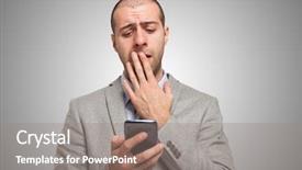  Presentation with phone - Colorful slide deck enhanced with people lost money - concerned businessman looking at his backdrop and a gray colored foreground