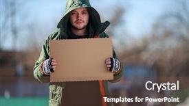  Presentation with homeless people - Beautiful presentation design featuring people lost money - homeless person with blanck cardboard backdrop and a tawny brown colored foreground