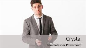  Presentation with lost people - Slides enhanced with people lost money - portrait of a sad young background and a light gray colored foreground