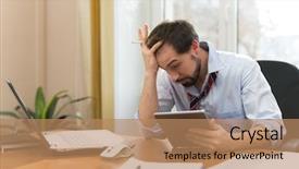  Presentation with stress at work - Colorful PPT theme enhanced with people lost money - stressed businessman at work backdrop and a  colored foreground