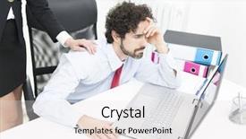  Presentation with farewell for colleague - Theme having people lost money - tired businessman receiving comfortation background and a light gray colored foreground