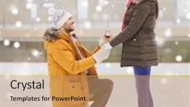  Presentation with skating - Beautiful PPT layouts featuring people love proposal sport and leisure concept - happy couple with engagement ring on skating rink backdrop and a coral colored foreground