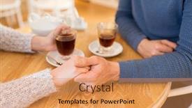  Presentation with love romance - Cool new slides with people love romance and dating concept - close up of happy couple drinking tea and holding hands at cafe or restaurant backdrop and a coral colored foreground