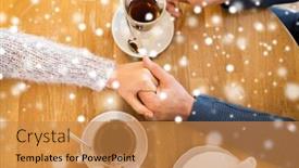  Presentation with love romance - Amazing presentation theme having people love romance and dating concept - close up of happy couple drinking tea and holding hands at cafe or restaurant backdrop and a gold colored foreground