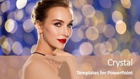  Presentation with black luxury fashion - Audience pleasing slides consisting of people luxury and fashion concept - beautiful woman in black with red lips over blue holidays lights background backdrop and a coral colored foreground