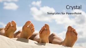  Presentation with two people talking - Amazing presentation theme having people lying on sandy beach backdrop and a light blue colored foreground
