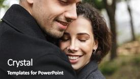  Presentation with happy sad face man - Slide deck featuring people man and woman 20s background and a dark gray colored foreground