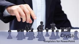 Presentation with moving business - Theme with people manager - business man moving chess figure background and a light blue colored foreground