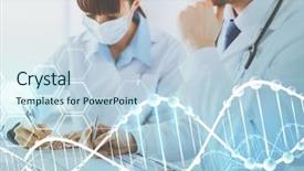  Presentation with dna molecule - Cool new presentation design with people medicine analysis and genetics backdrop and a sky blue colored foreground