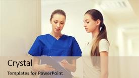  Presentation with patient care - Beautiful theme featuring nursing teenagers - people medicine and health care backdrop and a soft green colored foreground