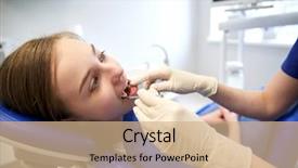  Presentation with patient care - Slide set featuring people medicine stomatology and health care concept - happy female dentist with mirror checking patient girl teeth up at dental clinic office background and a coral colored foreground
