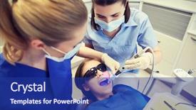  Presentation with patient care - Slide deck with dentists with dental curing light background and a navy blue colored foreground