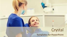  Presentation with patient care - Slide deck with people medicine stomatology and health care concept - happy female dentist with patient girl talking at dental clinic office background and a lemonade colored foreground