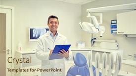  Presentation with dental office - Presentation theme having dentist in white coat writing background and a soft green colored foreground