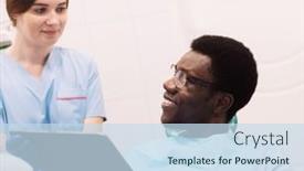  Presentation with technology health - Presentation theme with people-medicine-stomatology-technology background and a sky blue colored foreground