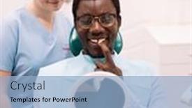  Presentation with health technology - PPT theme with people-medicine-stomatology-technology background and a light blue colored foreground