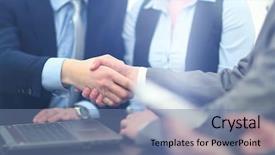  Presentation with business people moving gear - Audience pleasing PPT theme consisting of people meeting discussion corporate handshake backdrop and a seafoam green colored foreground