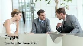  Presentation with airport lounge - Slide set consisting of people meeting in airport lounge background and a light gray colored foreground