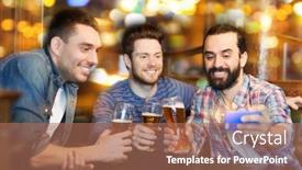  Presentation with pub - Amazing slide deck having people-men-leisure-friendship backdrop and a coral colored foreground