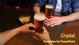  Presentation with pub - Colorful PPT theme enhanced with people men leisure friendship and communication concept - close up of male friends drinking draft beer at bar or pub backdrop and a tawny brown colored foreground