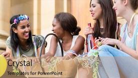  Presentation with bachelorette - Slides consisting of people migration - girls having champagne celebrating together background and a coral colored foreground