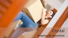  Presentation with moving - PPT layouts consisting of people migration - woman lifting cardboard box while background and a coral colored foreground