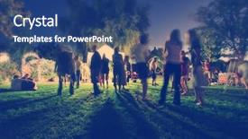  Presentation with free music - Presentation theme with people mingling at a free background and a ocean colored foreground