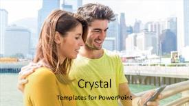  Presentation with take off - Beautiful PPT layouts featuring people mobilphone - couple take selfie by smartphone backdrop and a  colored foreground