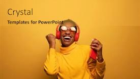  Presentation with american music - PPT theme consisting of people-music-emotions-concept-delighted background and a yellow colored foreground