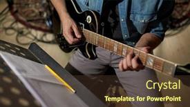  Presentation with music book - Beautiful slides featuring people-musical-instruments-and-entertainment backdrop and a tawny brown colored foreground
