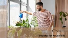  Presentation with home care - PPT layouts consisting of people-nature-and-plants-care background and a coral colored foreground