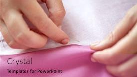  Presentation with tailoring - PPT theme consisting of people-needlework-and-tailoring-concept background and a coral colored foreground