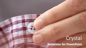  Presentation with sewing needle - Slides having people needlework sewing and tailoring concept - tailor woman with needle stitching on button to shirt background and a coral colored foreground