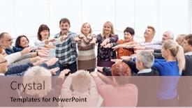  Presentation with people - Slide set having people-of-respectable-arms-extended background and a coral colored foreground