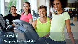  Presentation with elderly people exercise patient training - PPT layouts consisting of people on a elliptical training background and a ocean colored foreground