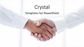  Presentation with blue and orange business people - Cool new presentation theme with close up handshake of business backdrop and a sky blue colored foreground