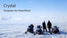  Presentation with expedition - Amazing slide deck having people on a snowmobile backdrop and a light blue colored foreground