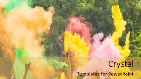  Presentation with color powder - PPT layouts consisting of people on color run background and a yellow colored foreground