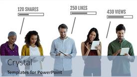  Presentation with shares - Presentation design with people-on-tablets-with-likes background and a light blue colored foreground