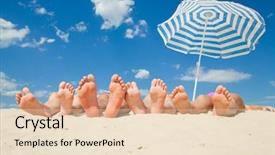  Presentation with footprints and sand beach - Beautiful theme featuring people on the sandy beach backdrop and a lemonade colored foreground