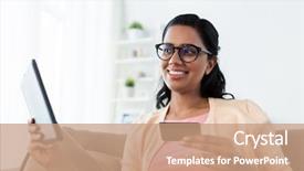  Presentation with online shopping - Slide set consisting of people online shopping and finances background and a coral colored foreground